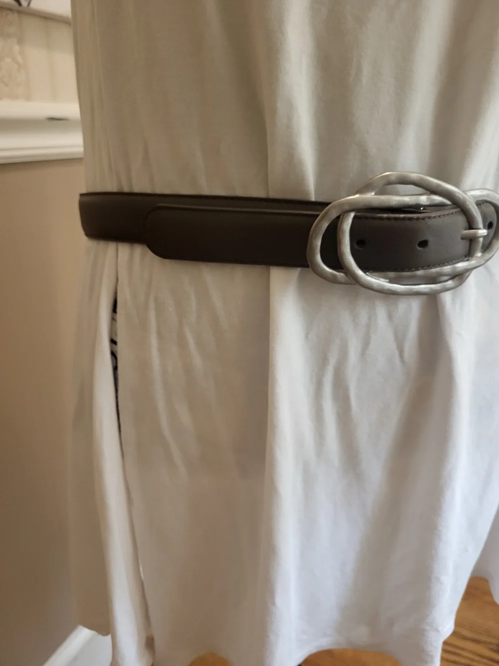J. Jill Brown Leather Belt with Silver Double-Loop Buckle